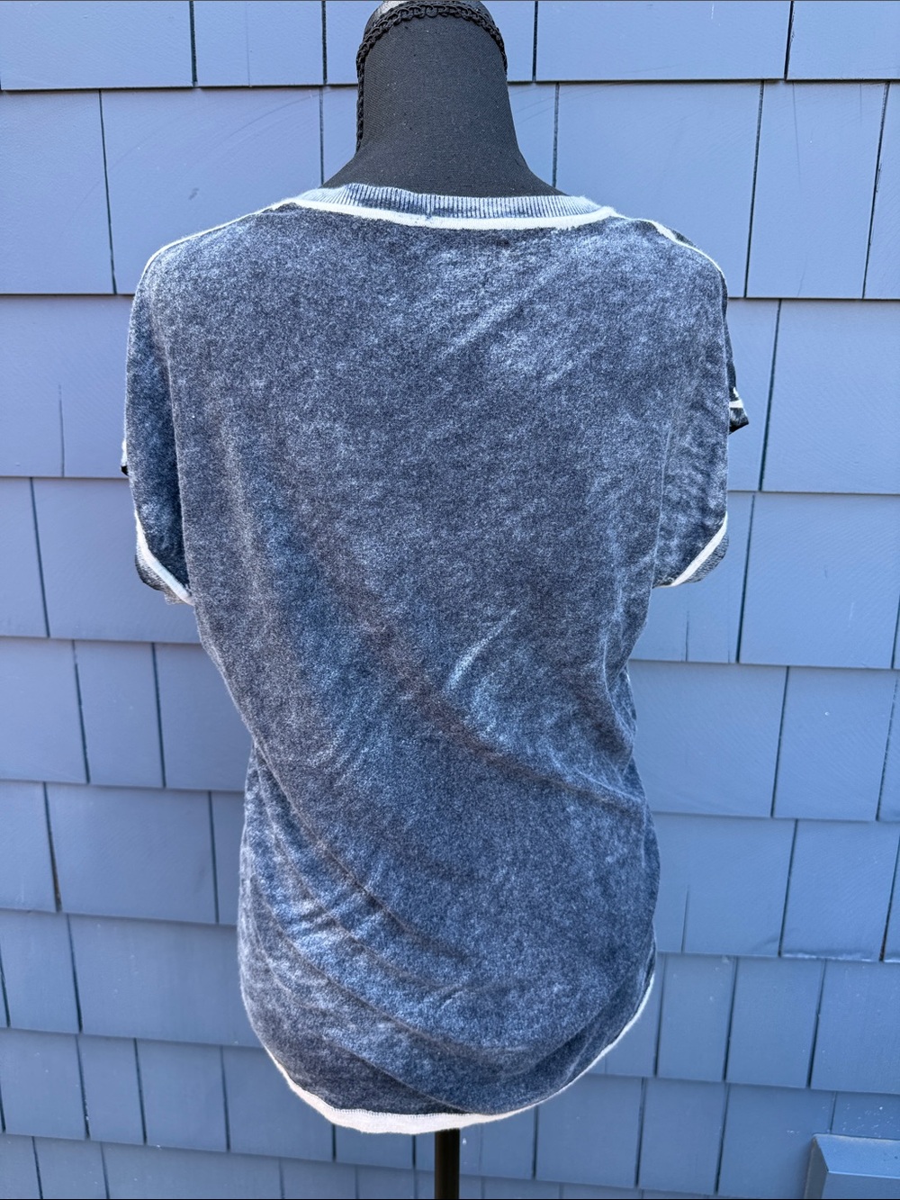 Kokun cashmere bamboo Navy Short Sleeve knit top shirt - Picture 3 of 8